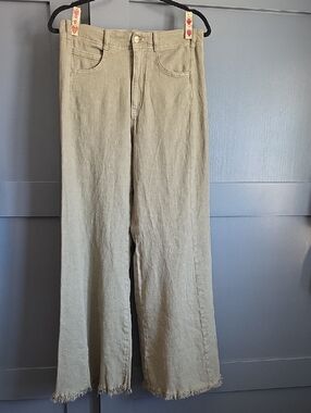 PILCRO Adi Mid-Rise Frayed Relaxed Flare Pants Linen Sz 28 Excellent Condition